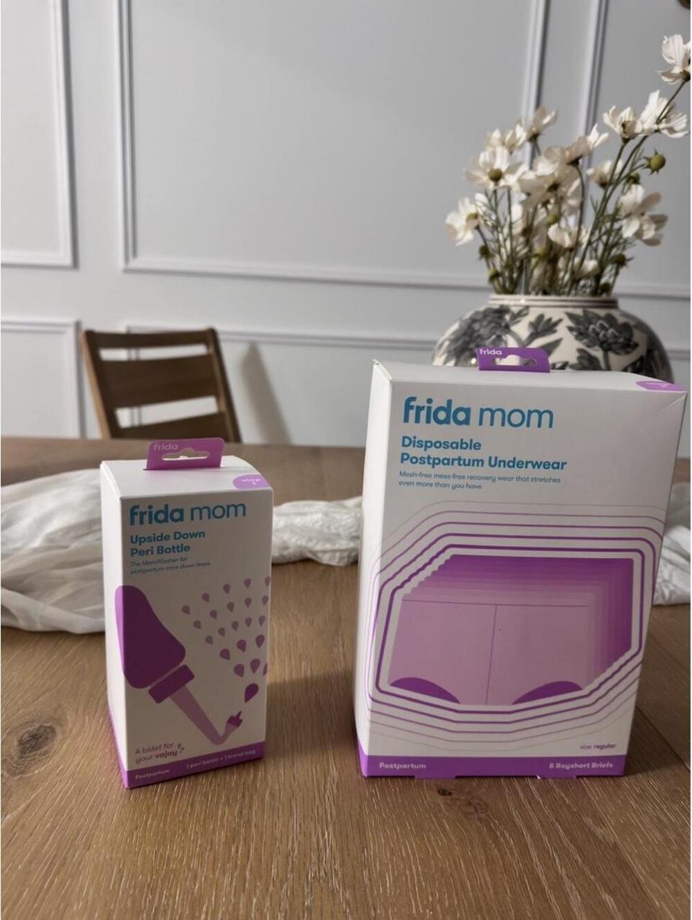 Frida Mom disposable postpartum underwear and perineal bottle bundle